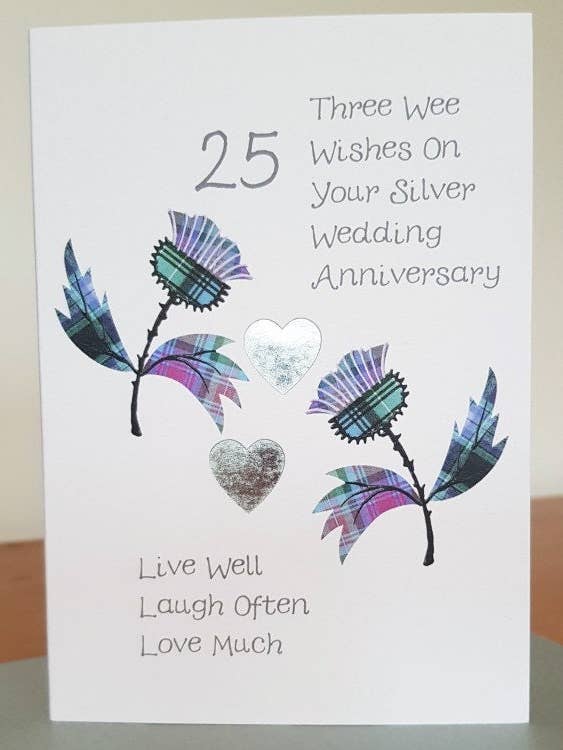 Skotsk sølv bryllupsdag kort tidsel WWWE36 for engroshandel hos Wee Wishes