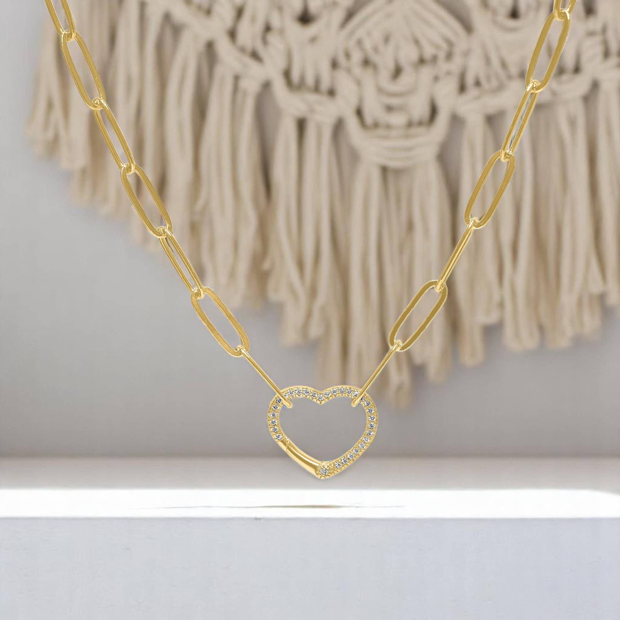 Nomie – Colar pingente/pendente por atacado – Corrente de Elos com Fecho Frontal em Forma de Coração com Diamante2