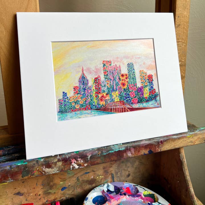 Ally Bartoszewicz Art - Wholesale Art Print - "Pittsburgh in Bloom!" 5x7 art print with 8x10 mat0