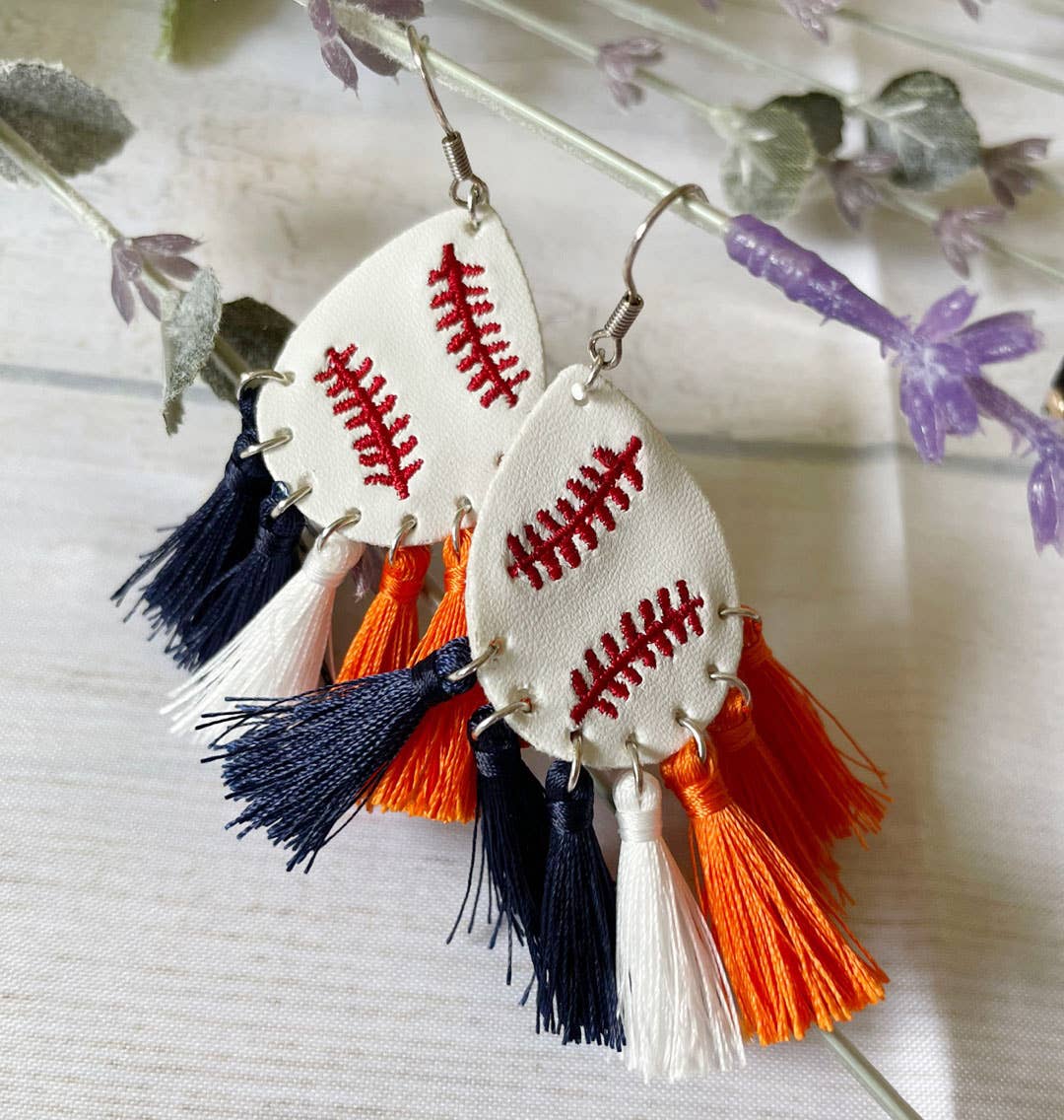 One Nine - Wholesale Tassel Earrings - Game day Earrings / Orange/Navy team1