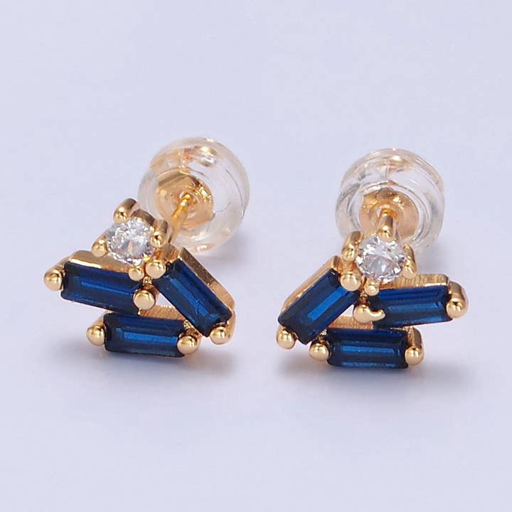 Aim Eternal - Wholesale Stud/Post Earrings - Sapphire Blue CZ Baguette Stud Earrings in 14K Gold0