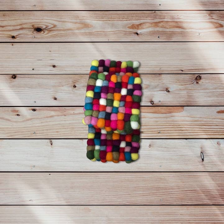 Funky Yak Ltd - Wholesale Coasters - Felt Pom Pom Round Multicolour Coasters Handmade In Nepal5