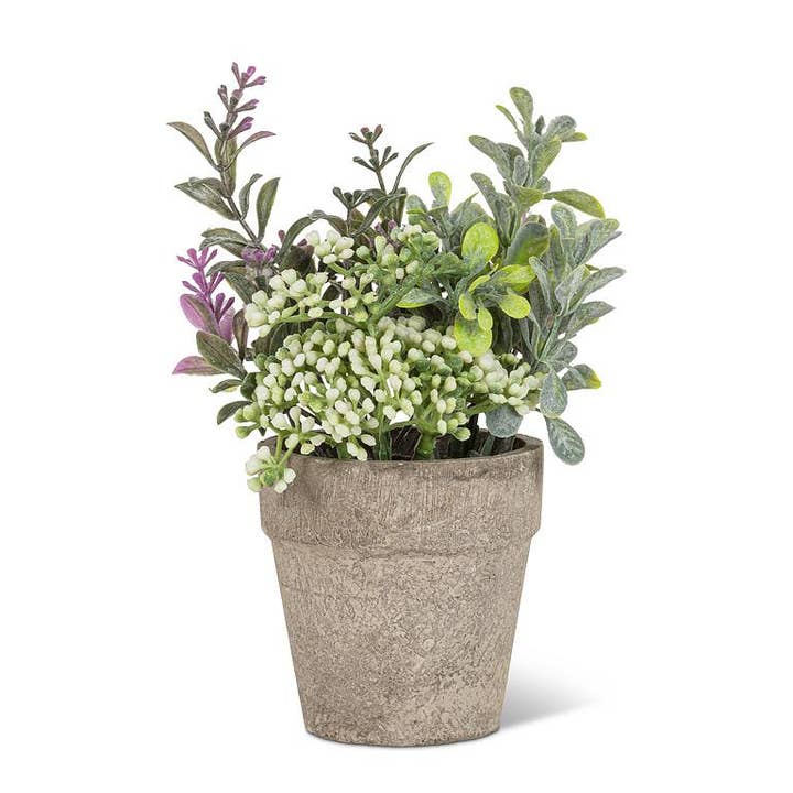 Abbott - Wholesale Artificial Plant - Small Mixed Greenery with Lavender Plant Pot-6"H