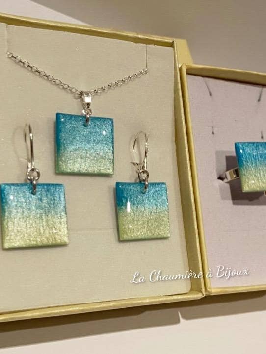 “Square” set - Pearl blue and yellow gradient for wholesale by La Chaumière à Bijoux