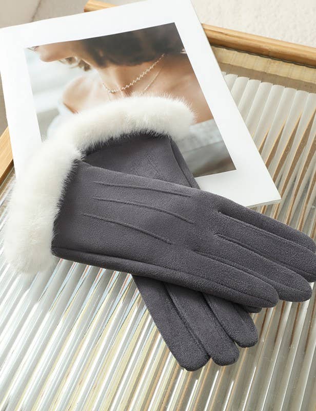 PEACH ACCESSORIES – wholesale Gloves – Women's – Winter Gloves with Plush White Faux Fur HA3022