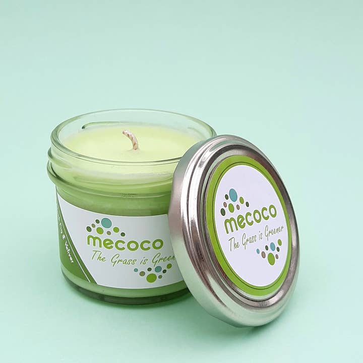 The Grass is Greener / Black Fig & Vetiver, Green Scented Soy Wax Candles for wholesale by Mecoco Ltd