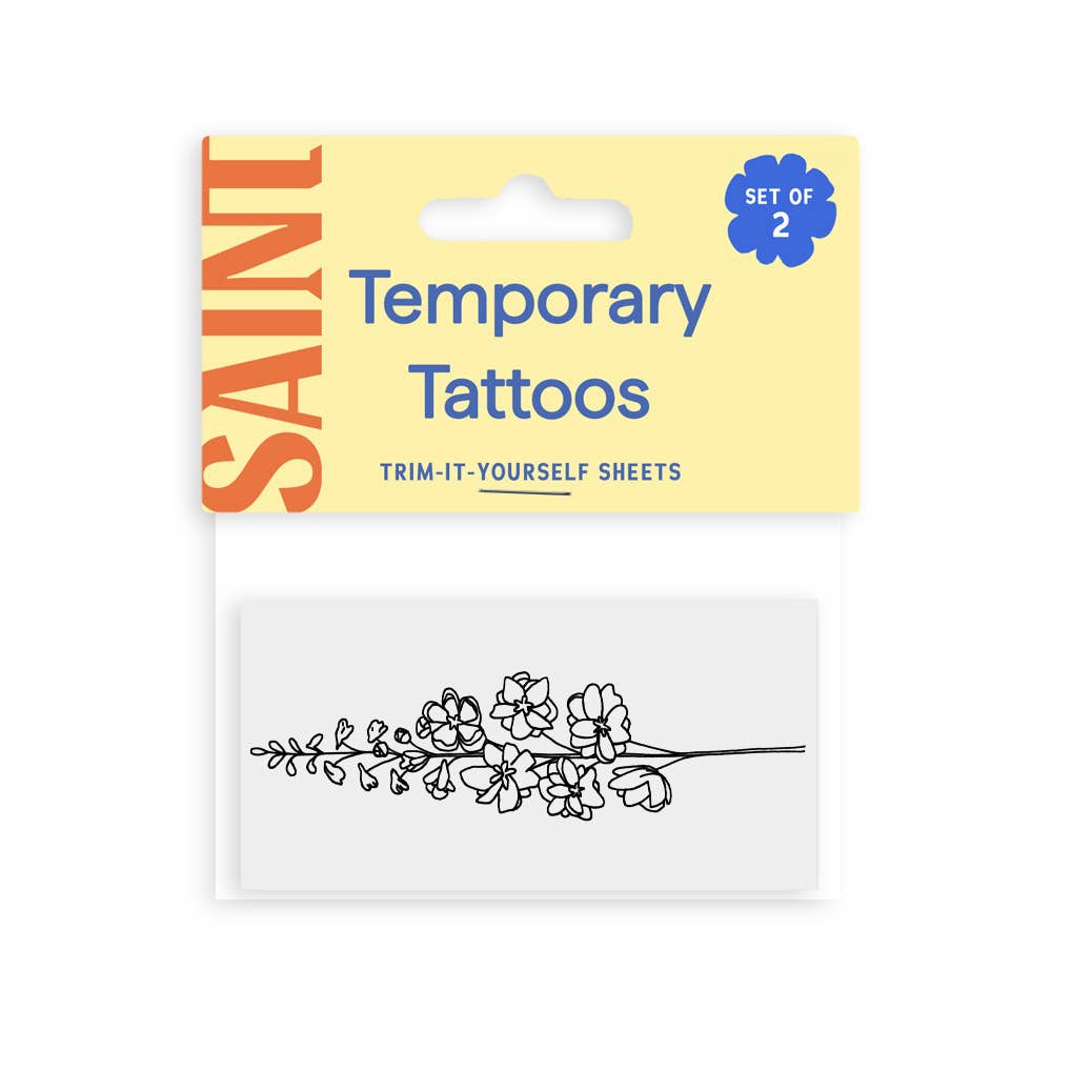 Saint Tattoos - Vendita all'ingrosso Tatuaggi temporanei - Fiore della nascita di luglio - Tatuaggi temporanei Delphinium