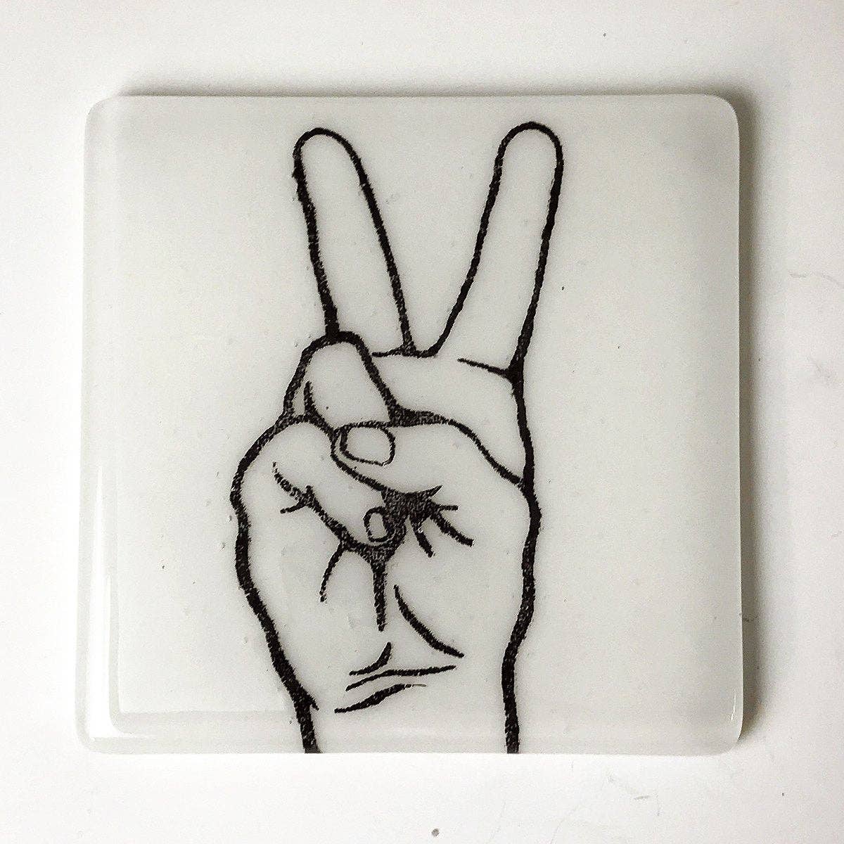 Kiku Handmade | Contemporary Fused Glass Home Goods - Wholesale Coasters - Peace Sign Fused Glass 4" Single Coaster0