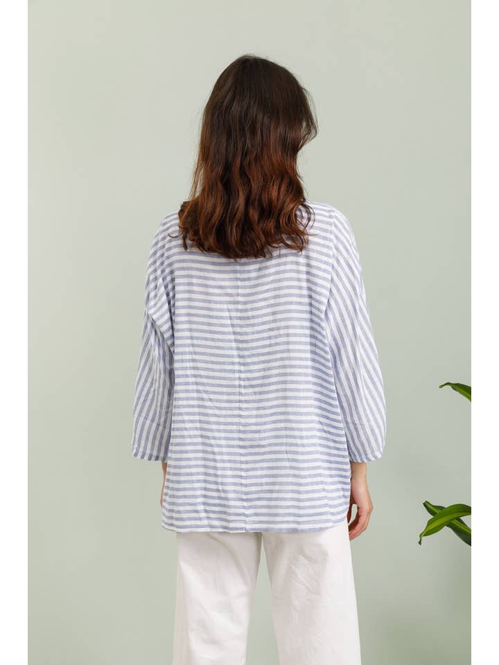 la maison des fibres naturelles - Wholesale Blouse - Women's - STRIPED COTTON LINEN TOP 61101