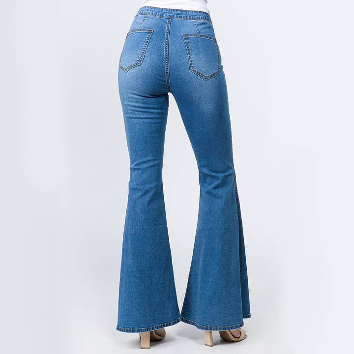 American Bazi – Großhandel Jeans – Damen – HOHE TAILLE GLOCKE UNTEN SCHLITZ DENIM JEANS-RJH3333