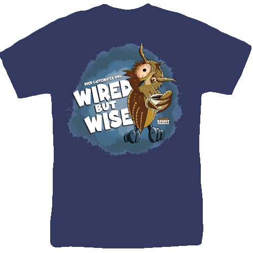 Overcaffeinated Owl Wired But Wise T-Shirt for wholesale by Pegasus Publishing