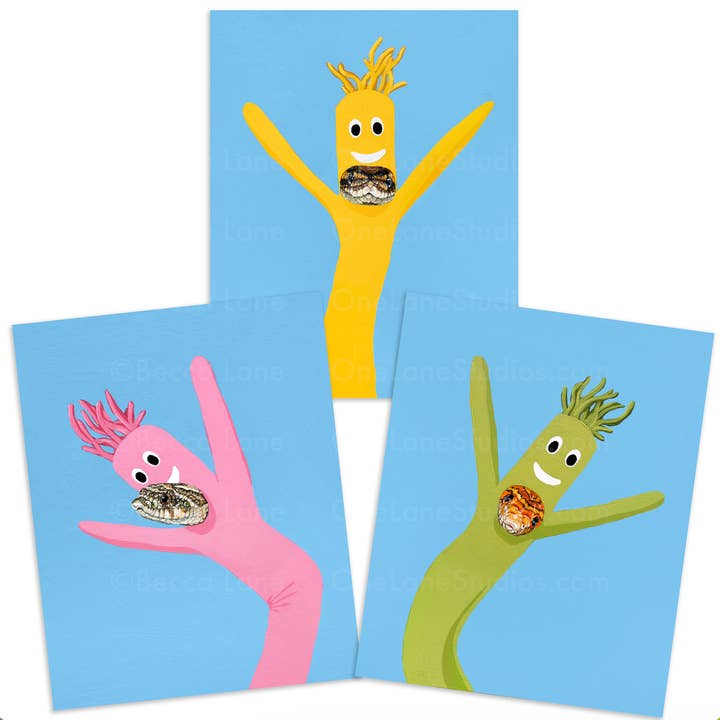 Gertie, Bertie and Bart (Wacky Snakes) Prints for wholesale by One Lane Studios