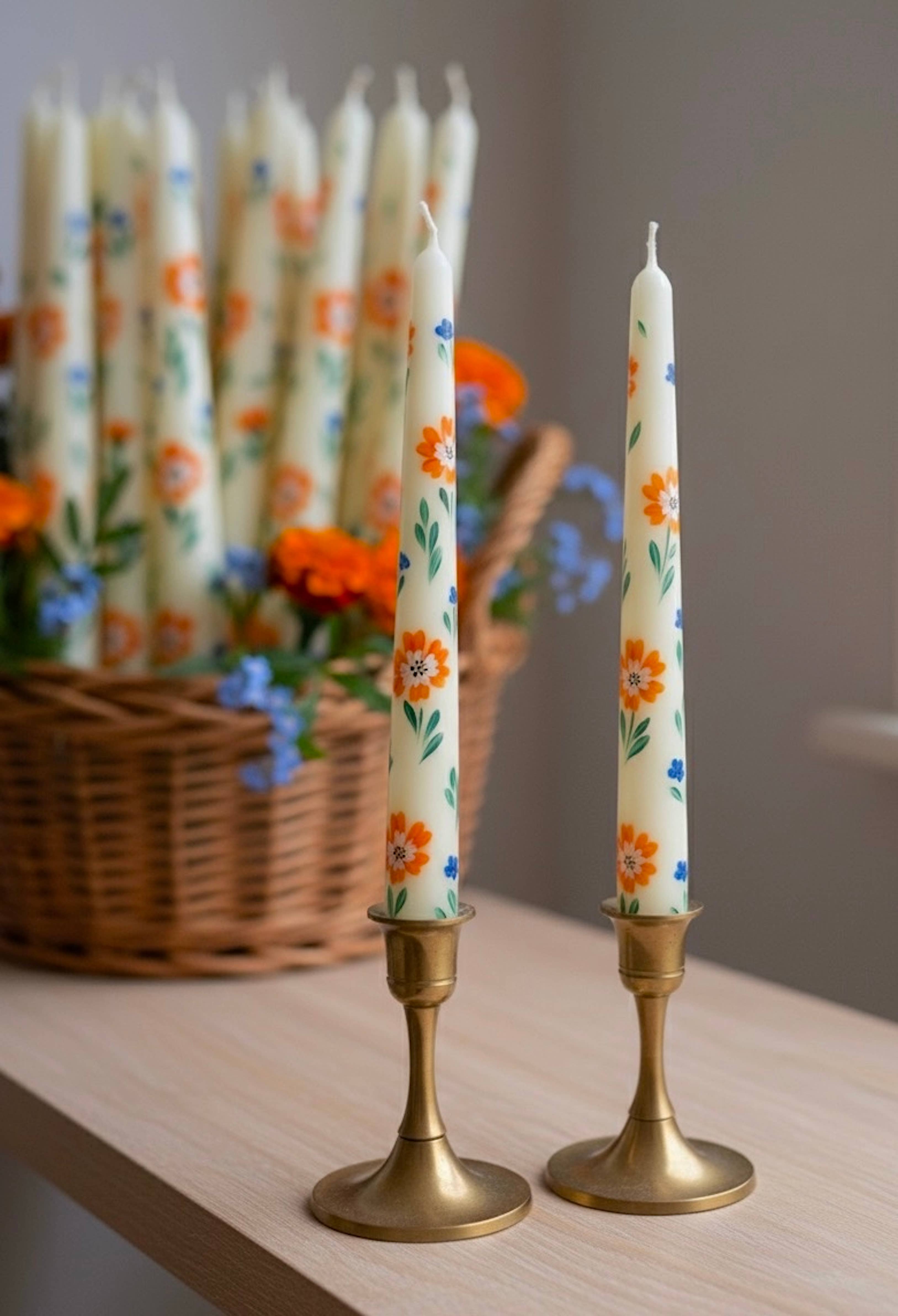 May20design - Wholesale Tapered Candle/Candlestick - Set of 2 Hand Painted Floral Taper Candles for Table Decor5