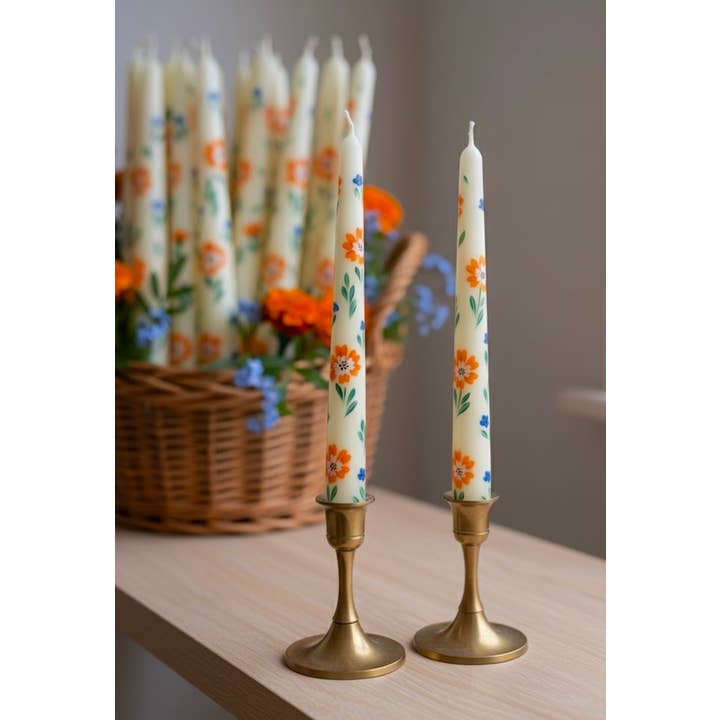 May20design - Wholesale Tapered Candle/Candlestick - Set of 2 Hand Painted Floral Taper Candles for Table Decor5