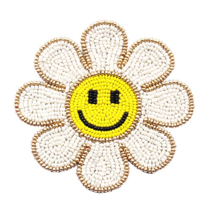 WHT Retro Smile Flower Face Handmade Seed Bead Coaster for wholesale on Faire1