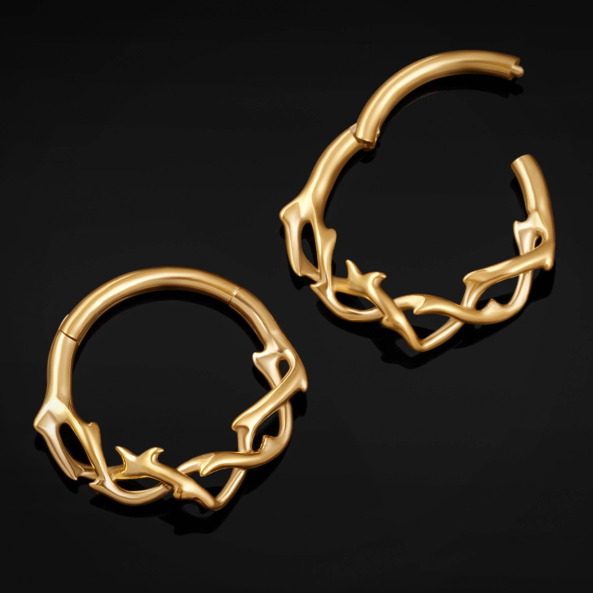 Custom Plugs - Wholesale Nose Ring - Gold Twisted Thorns ASTM F136 Titanium Segment Clicker Septum Nose Ring1