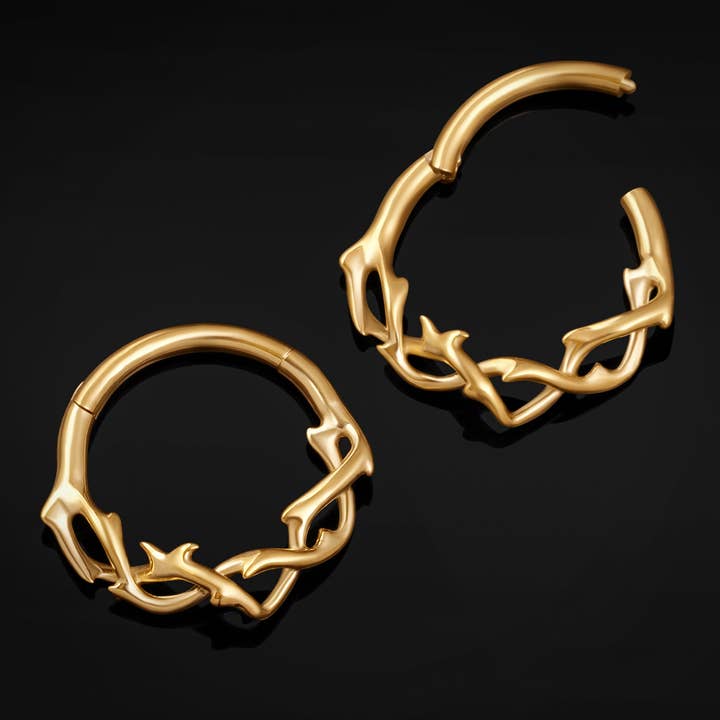Custom Plugs - Wholesale Nose Ring - Gold Twisted Thorns ASTM F136 Titanium Segment Clicker Septum Nose Ring1