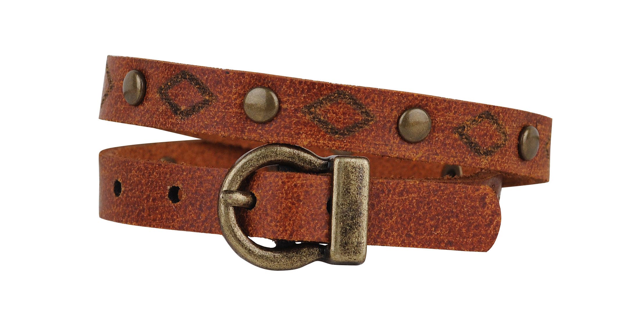 Most Wanted USA - Wholesale Bangle Bracelet - Diamond Tooled and Brass Studded Double Wrap Bracelet1