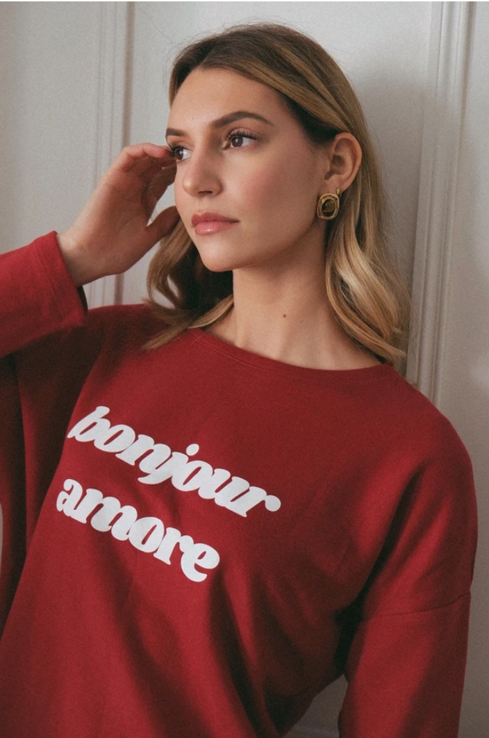 Arlette & Maria - Wholesale Graphic Sweatshirt - Women's - Red "Bonjour Amore" sweatshirt2