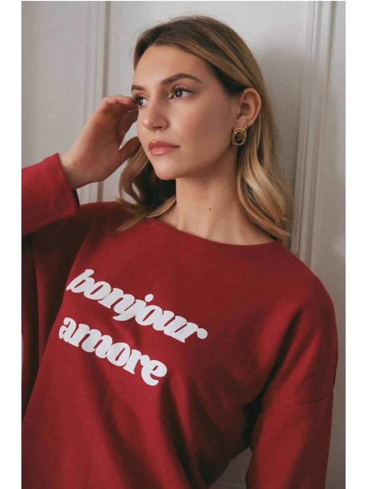 Arlette & Maria - Wholesale Graphic Sweatshirt - Women's - Red "Bonjour Amore" sweatshirt2