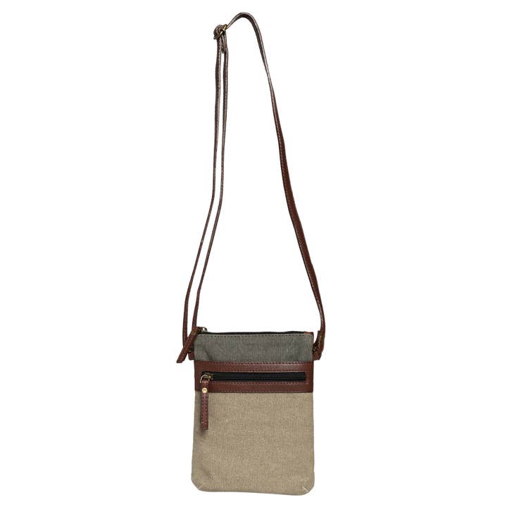 Mona B. - Wholesale Crossbody Bag - Women's - Ava Stone Ice Grey Rexine Leather Canvas Crossbody Bag