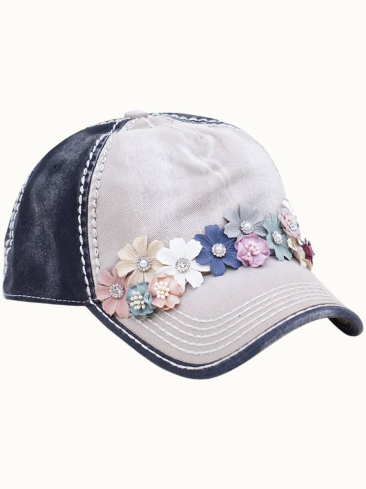 Floral Glitz Two-Toned Cap, Contrast Stitching, Adjustable for wholesale by Olive & Pique