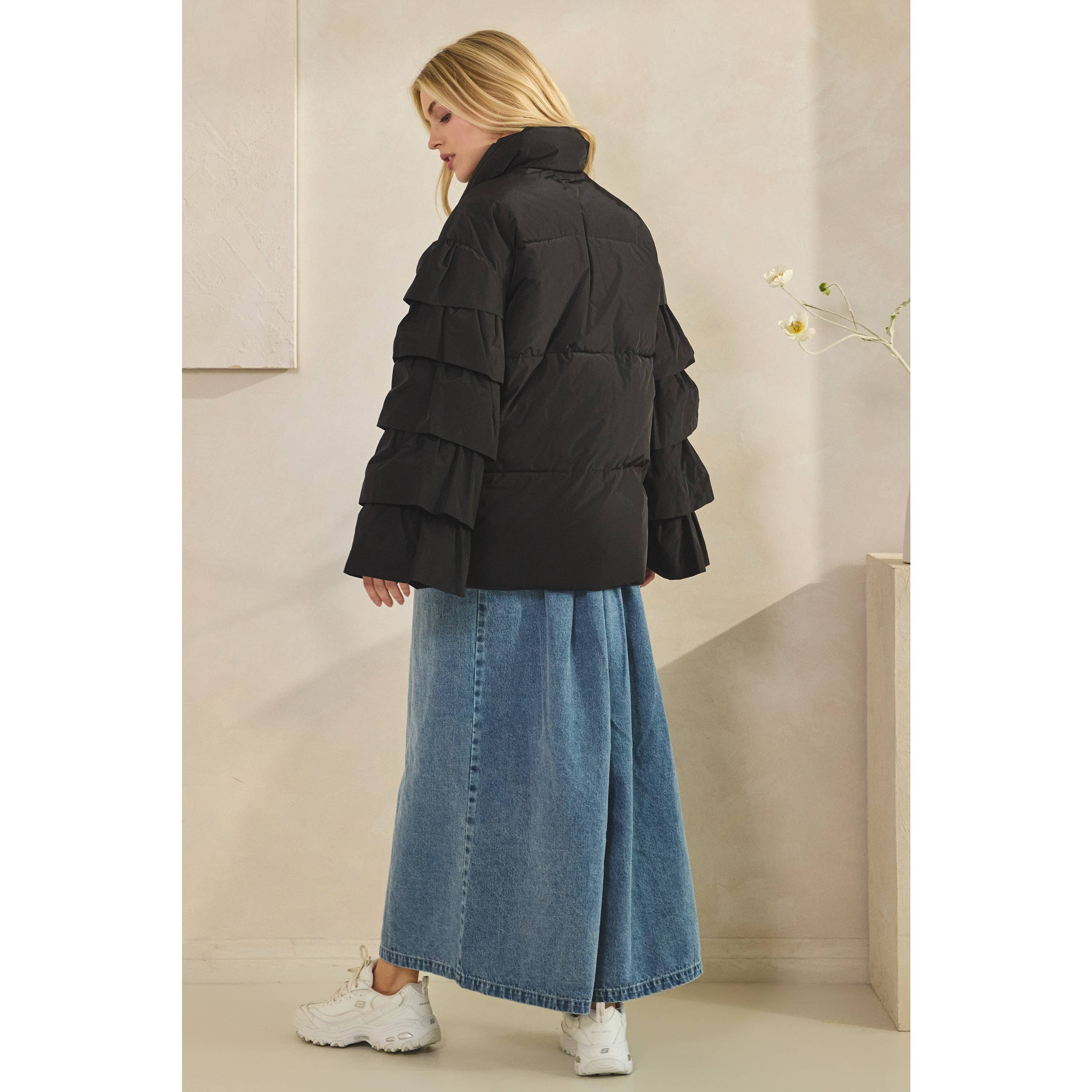 Veveret - Wholesale Jacket - Women's - Tiered Ruffle Long Sleeve Padded Jacket21