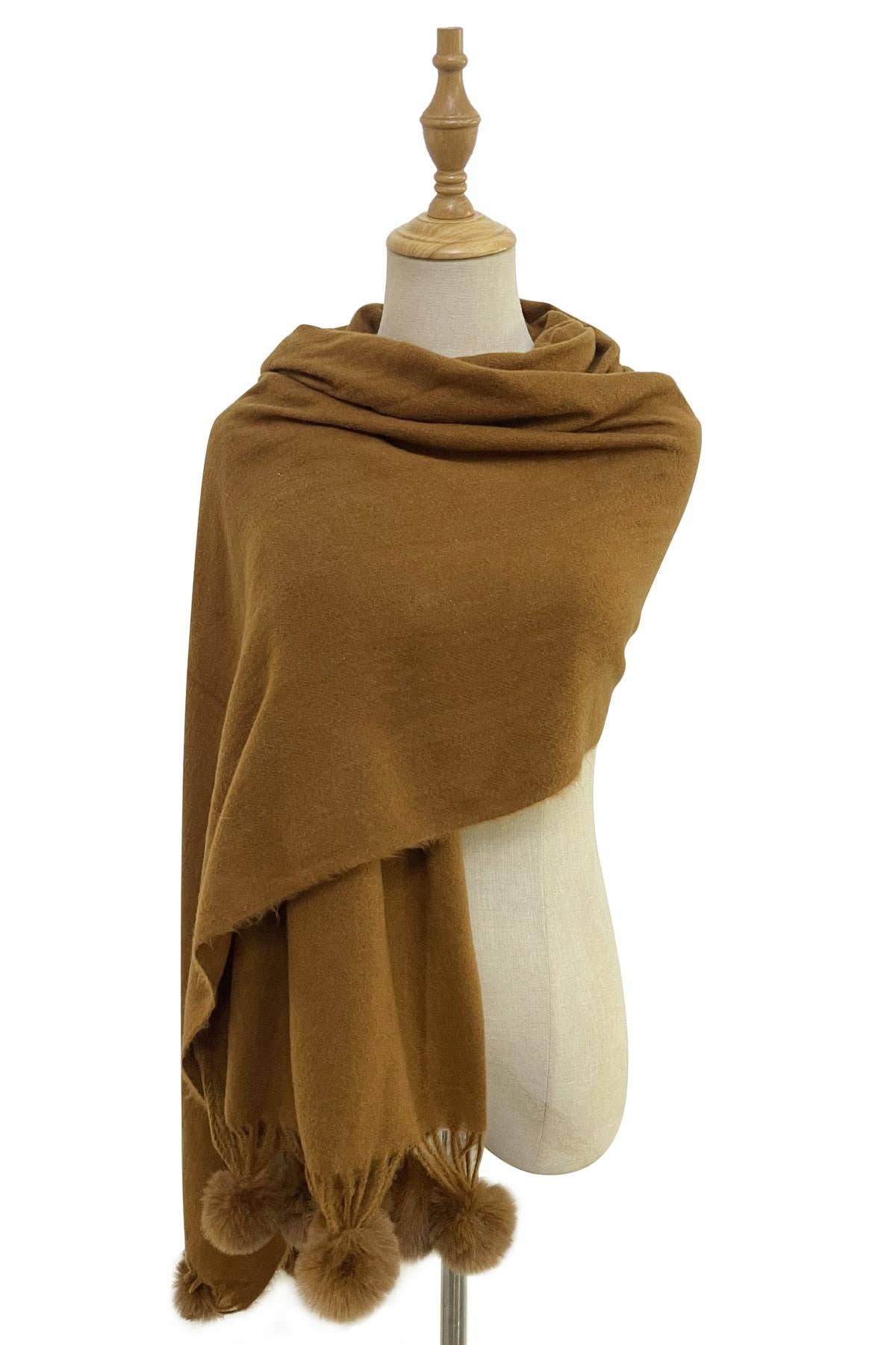 Fashion Scarf World – wholesale Scarf – Women's – Plain Wool Pom Pom Scarf7
