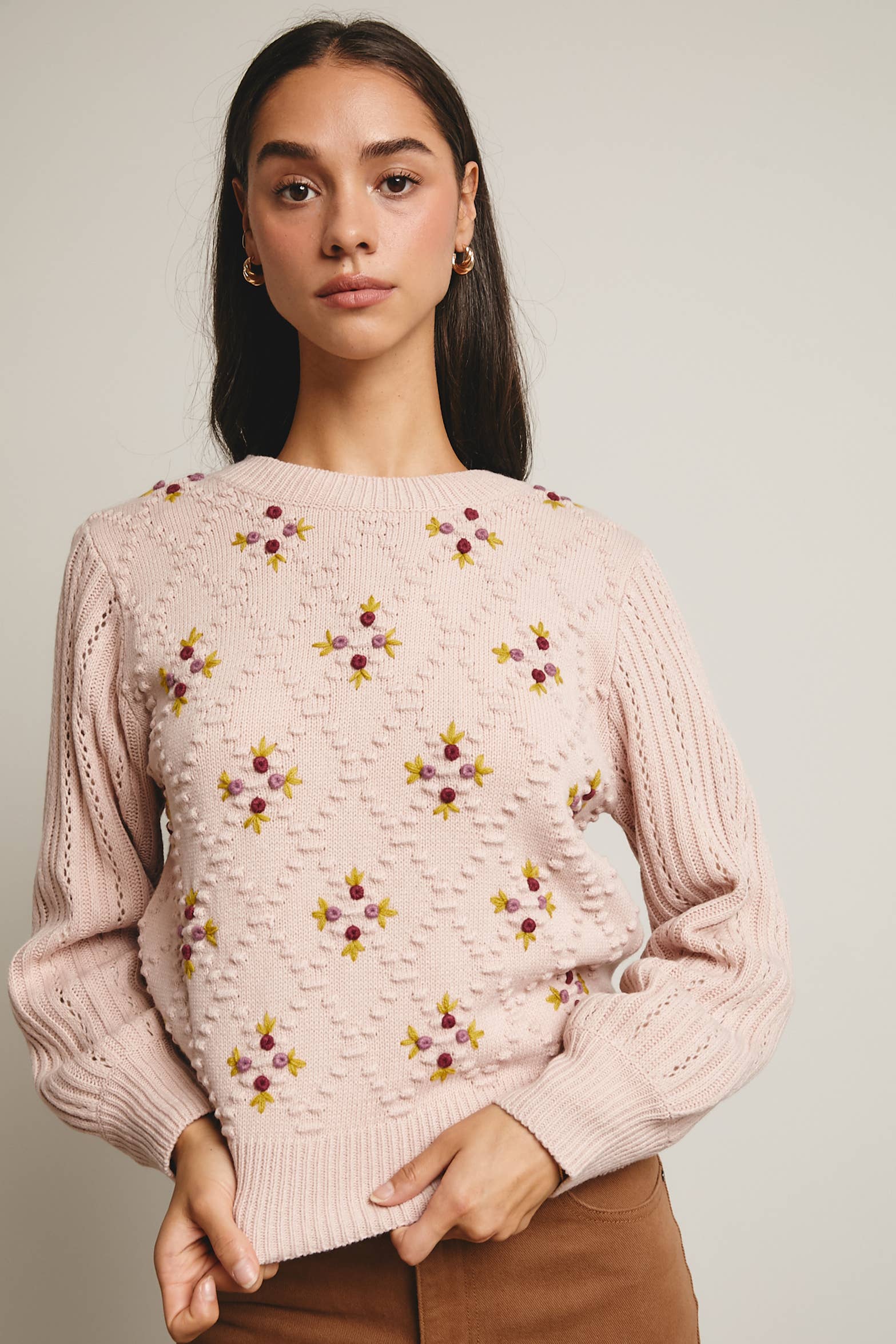 Forte - Venta al por mayor Jersey de punto - Mujer - Jersey de Punto con Mangas Abullonadas Bordadas FSW000725