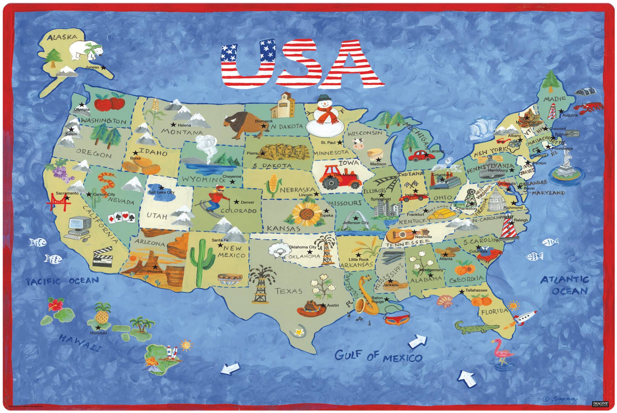 Coussinet d'activité de surface de travail USA Map Imagine 24 po x 36 po pour la vente par American Products Group, Inc