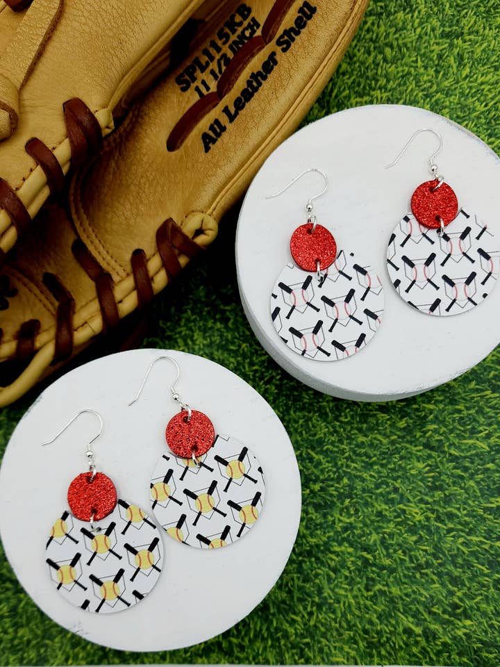 Baseball and Softball Jordan Genuine Leather Earrings for wholesale by FL Girl Designs