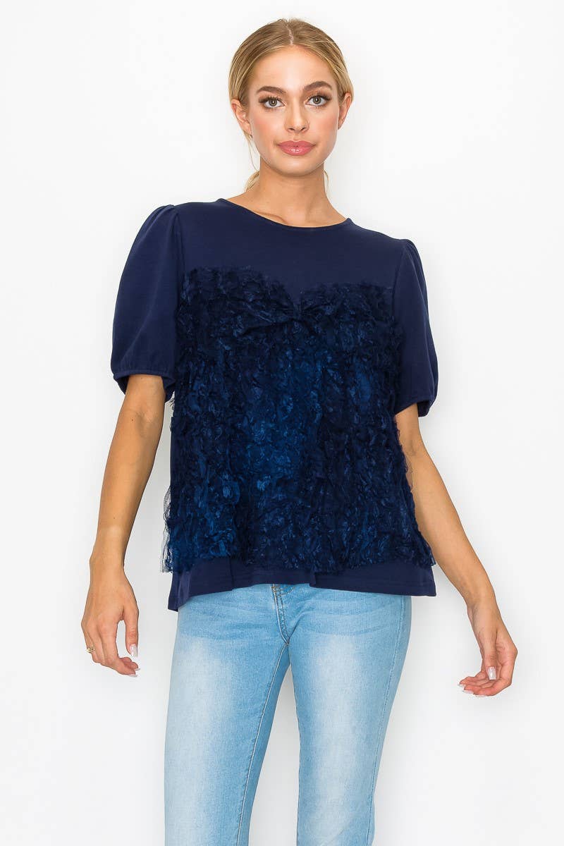 Joh Apparel – Großhandel Bluse – Damen – Reya-Top mit vorderem strukturiertem Spitzen-Mesh0