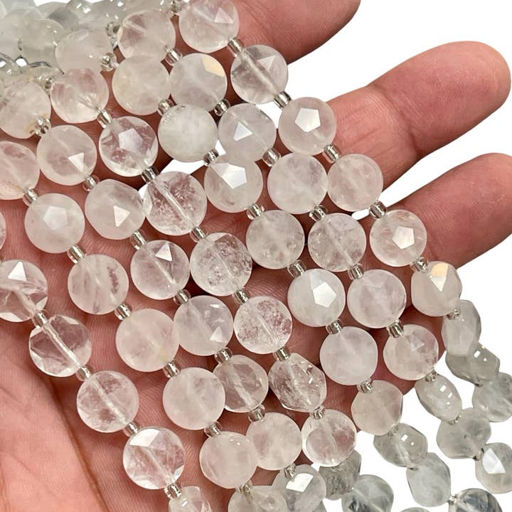 10mm Witte Kwarts Edelsteen Facet Geslepen Munt Kralen Strengen voor wholesale door TRIVENI USA INC