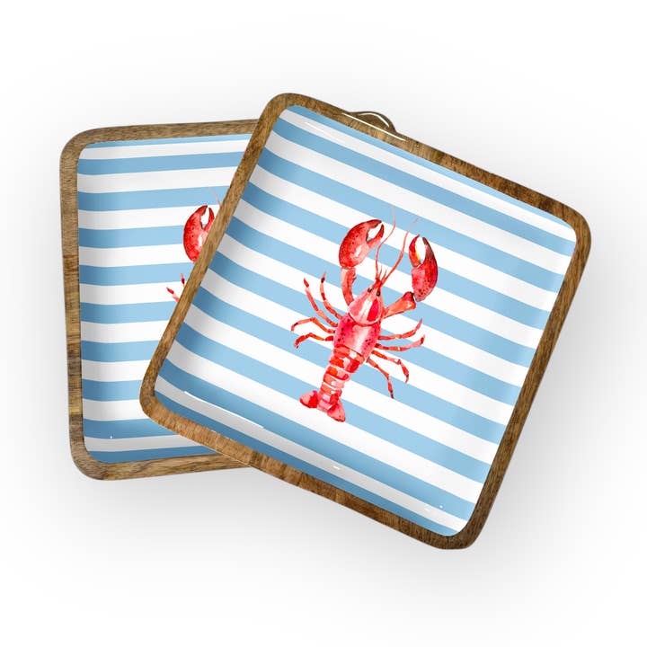 Lobster Stripe Square Trays (10" in Pack of 2) 6-63-B PREORD for wholesale by My Casita