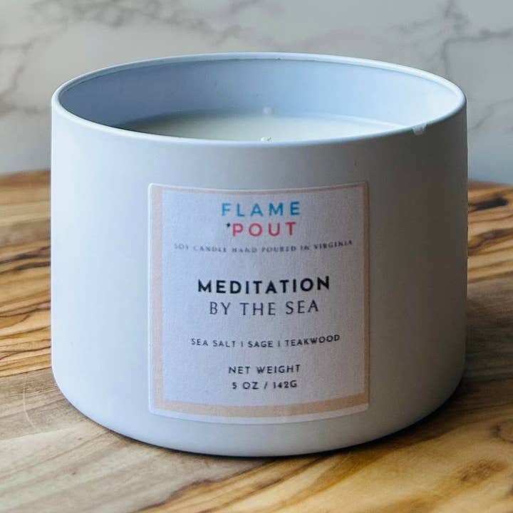 Meditation by the Sea - Earthy Sage, Salt, Wood Soy Candle for wholesale by Flame + Pout