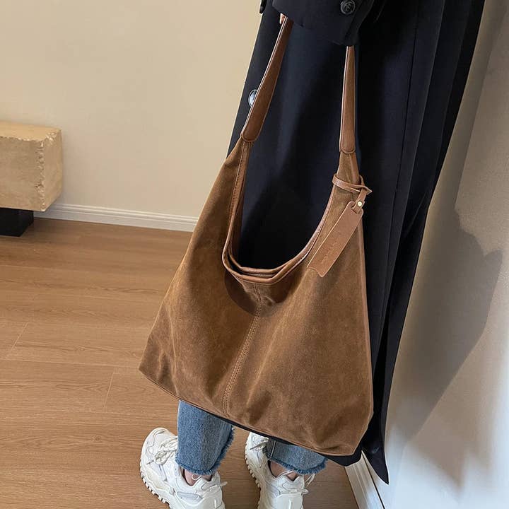 BBTOHOUSE - Wholesale Shoulder Bag - Women's - Women Suede Hobo Bag Vintage Shoulder Bag Autumn Winter Handbag Solid Color Large Capacity Shopping Bags Purse for Ladies Totes