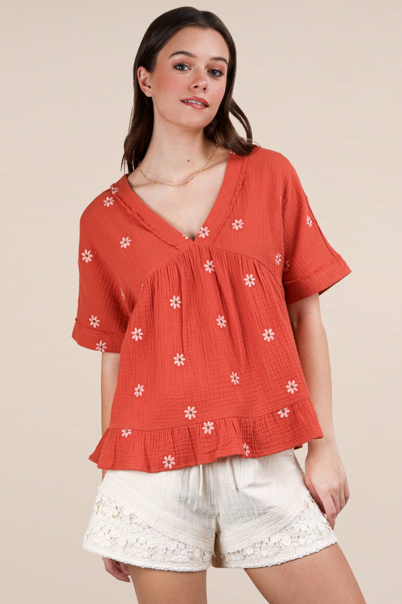 VERY J - Wholesale Blouse - Women's - NT12065-Flower Embroidered Woven Blouse Top10