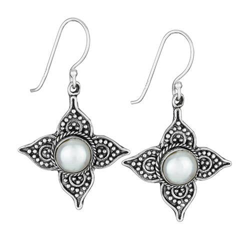 Mid-day Light Sterling Silver Pearl 4 Petal Earring for wholesale by Tiger Mountain Jewelry