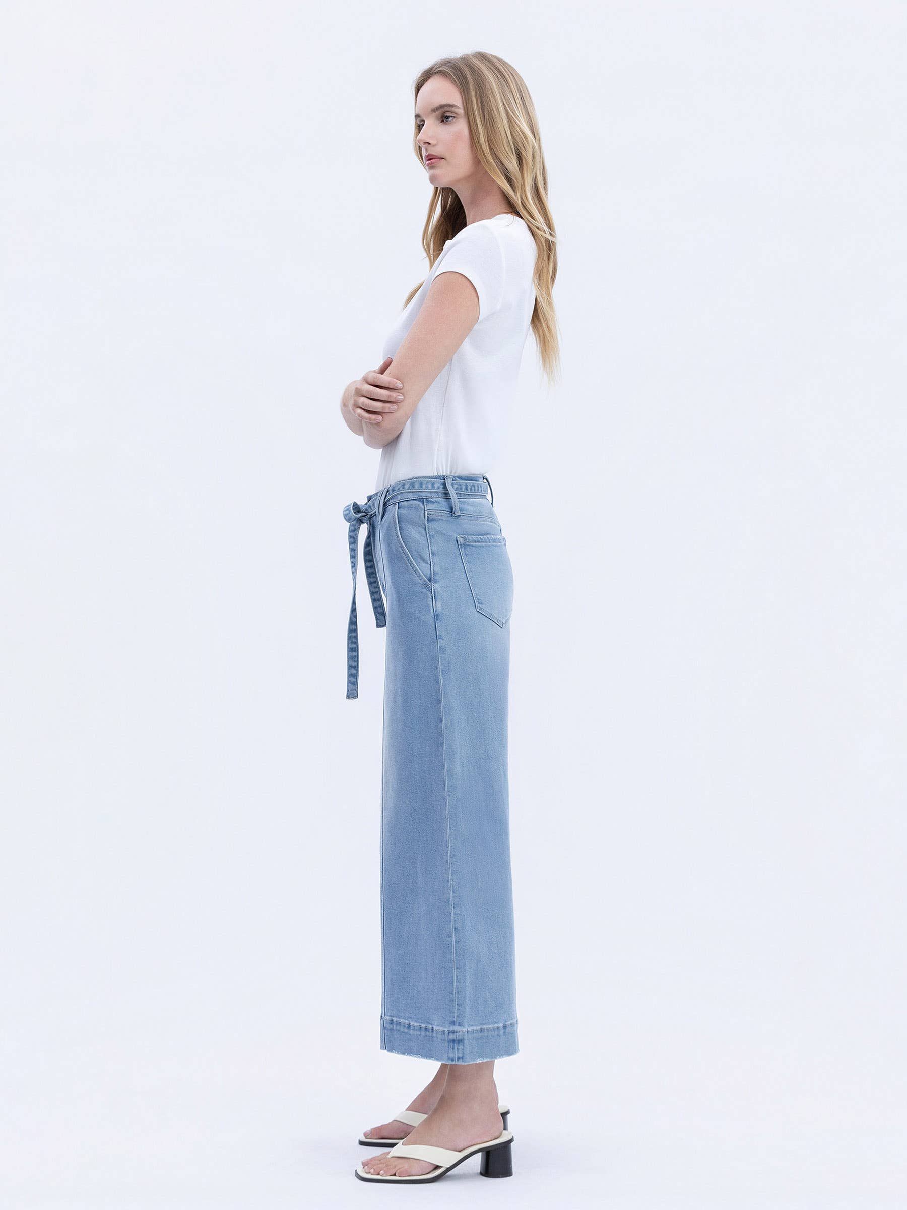 FLUSTER HIGH RISE TIE WAIST CROP PALAZZO JEANS T6906 for wholesale on Faire6