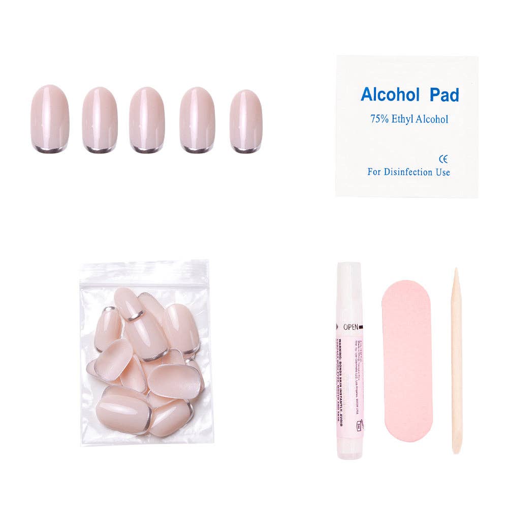 Glamnetic - Wholesale Press-On/Fake Nails - Silver Belle Press-On Nails|Natural Nail| Silver Accent3