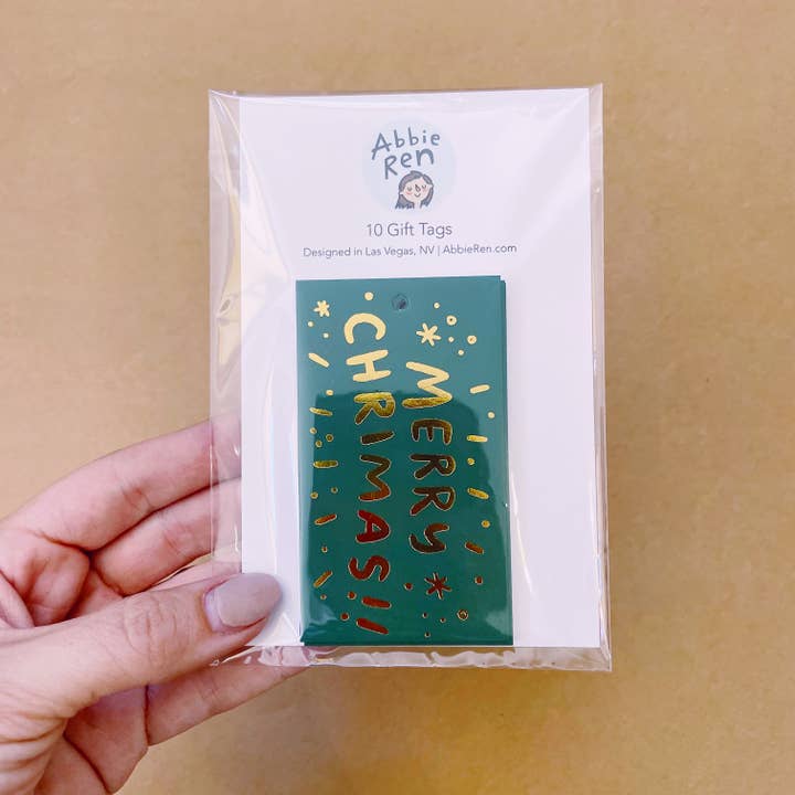 Abbie Ren Illustration - Wholesale Cadeaulabel - Merry Christmas *Let op verkeerd gespeld* Groene cadeaulabels3