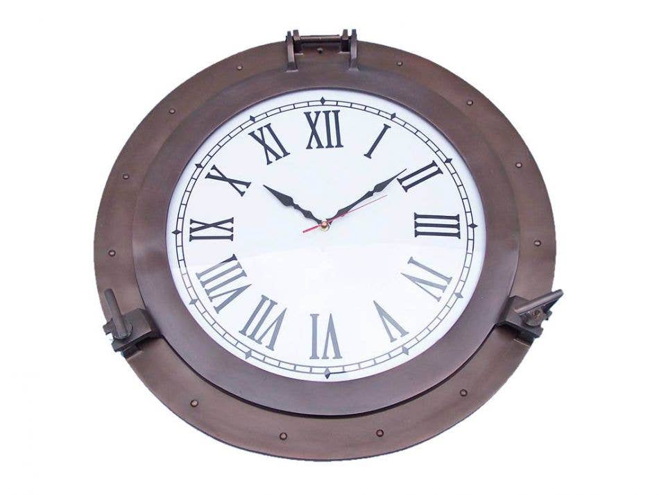 Hampton Nautical - Venta al por mayor Relojes de pared - Reloj ojo de buey de clase Deluxe Bronzed 24"0