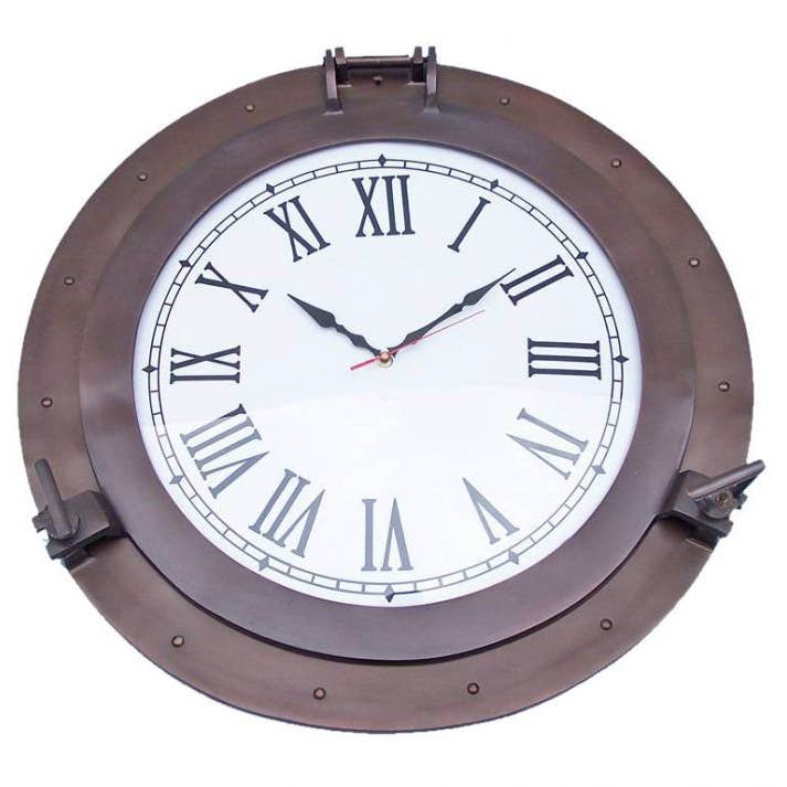 Hampton Nautical - Wholesale Wall Clock - Bronzed Deluxe Class Porthole Clock 24"