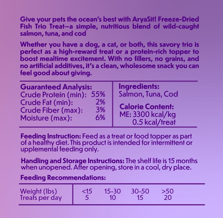 Arya Sit! - Wholesale Pet Treats - Dog - Freeze-Dried Fish Trio4