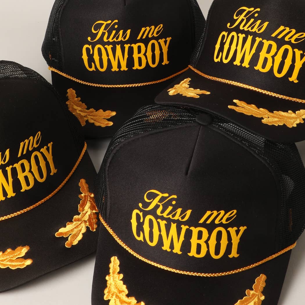 BLKGD Kiss Me Cowboy Text Foam Mesh Back Trucker Hat for wholesale on Faire1