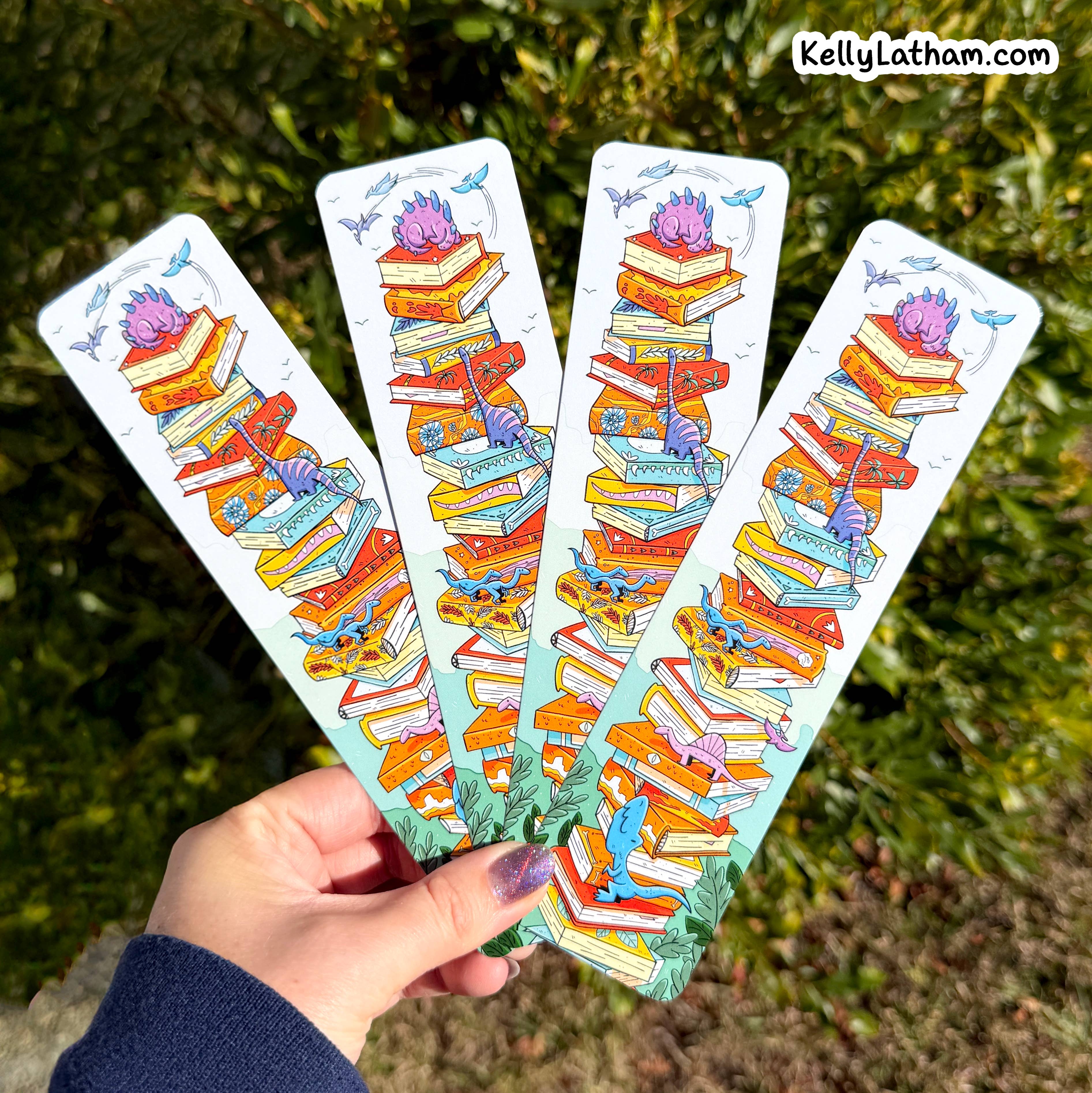 Kelly Latham Art - Wholesale Bookmark - Dinosaur Book Stack Bookmark Bookish Dinosaur Gift2