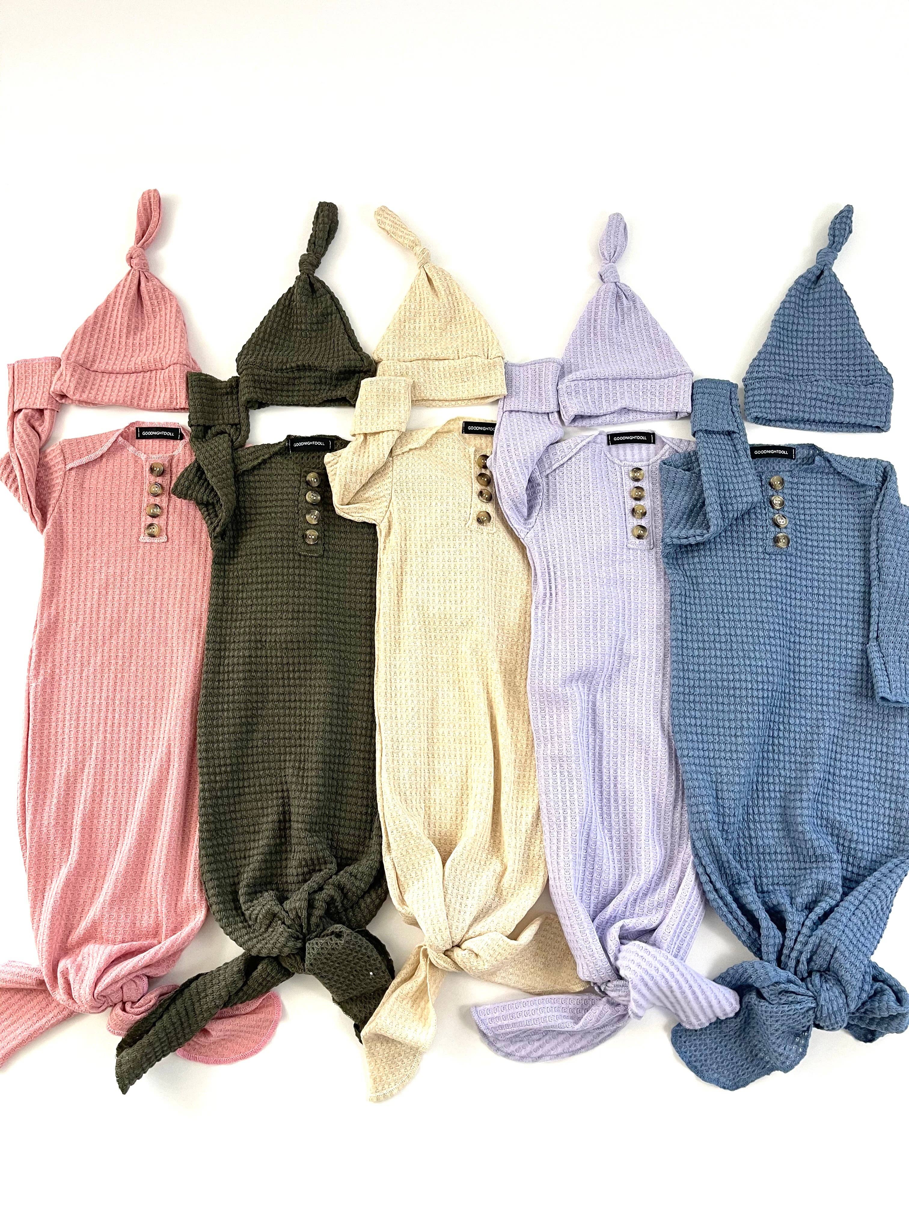 Goodnightdoll - Venta al por mayor Conjuntos de pijama para bebés - Bebé - Bata y gorro anudados de punto gofre1