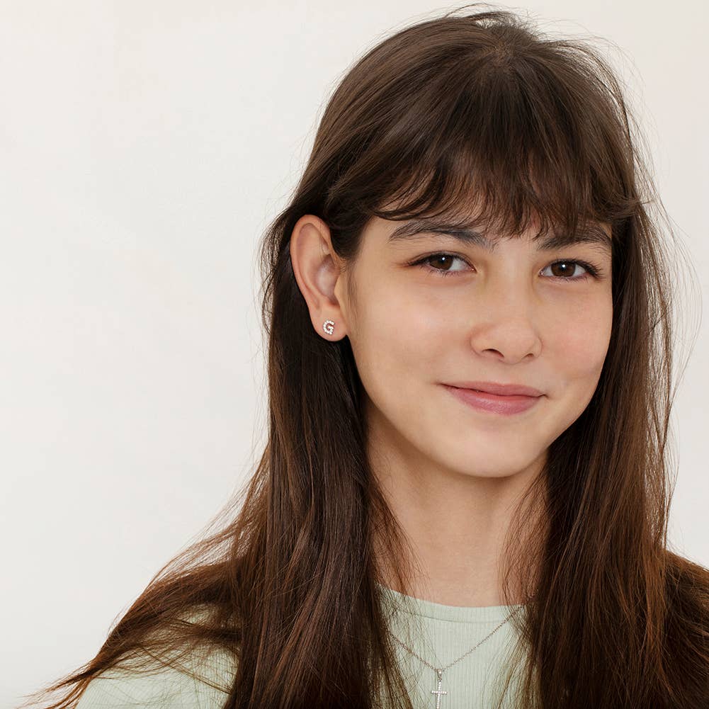 In Season Jewelry - Wholesale Earrings - Kids - CZ Letter Initial Girls / Kids Earrings - Sterling Silver27