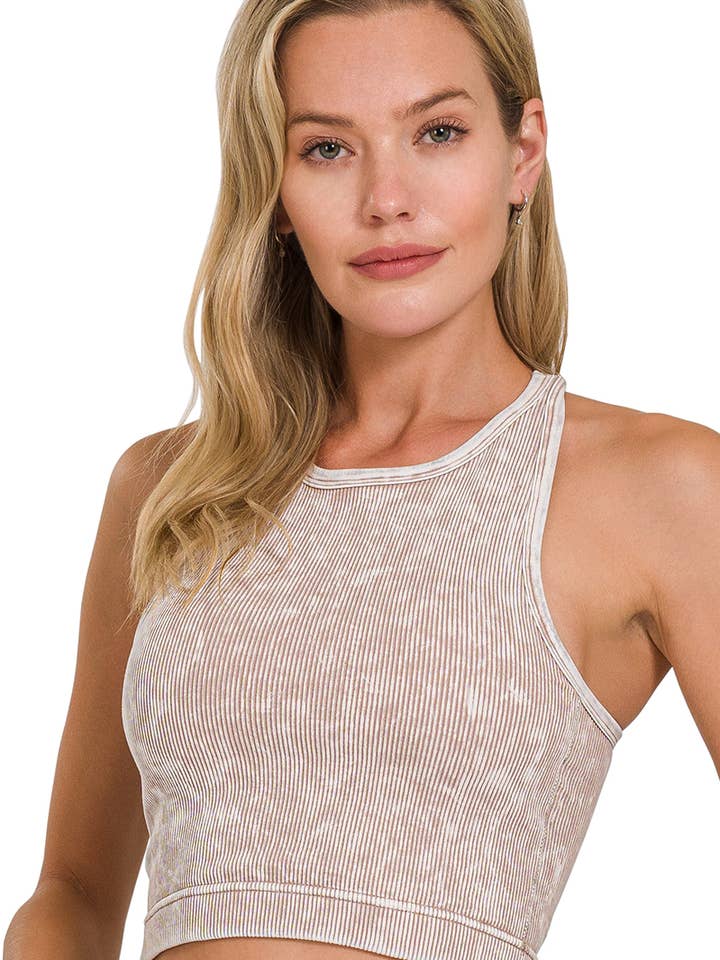 42POPS - Wholesale Tank Top - Women's - `.0731 Premium Washed Seamless High-neck Crop Tank SI-2552616