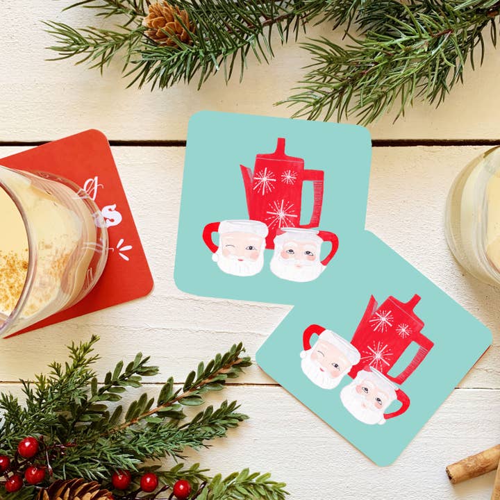 Santa Mug Paper Coasters, Set of 8, Holiday Coasters for wholesale by Stately Made